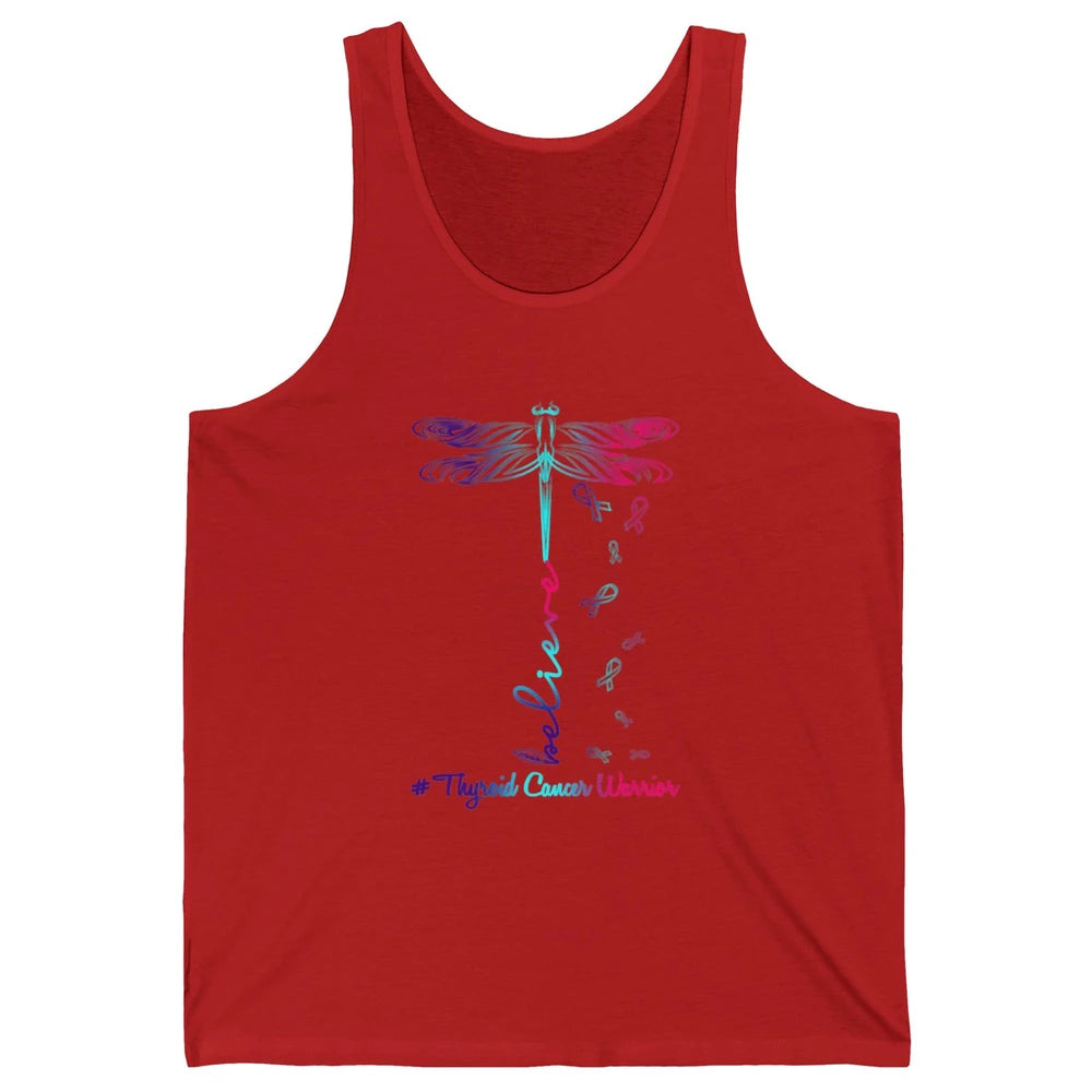 Thyroid Cancer Awareness Purple Pink Teal Ribbon Dragonfly Unisex Jersey Tank