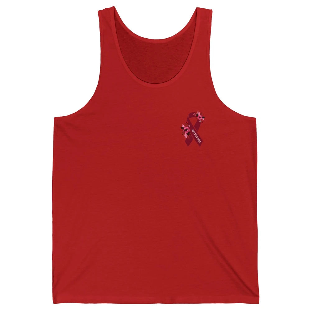 Amyloidosis Awareness Floral Burgundy Ribbon Rainbow Unisex Jersey Tank