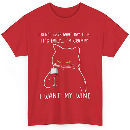 Funny Black Cat It's Early I'm Grumpy I Want My Wine Lovers Classic Unisex T-Shirt