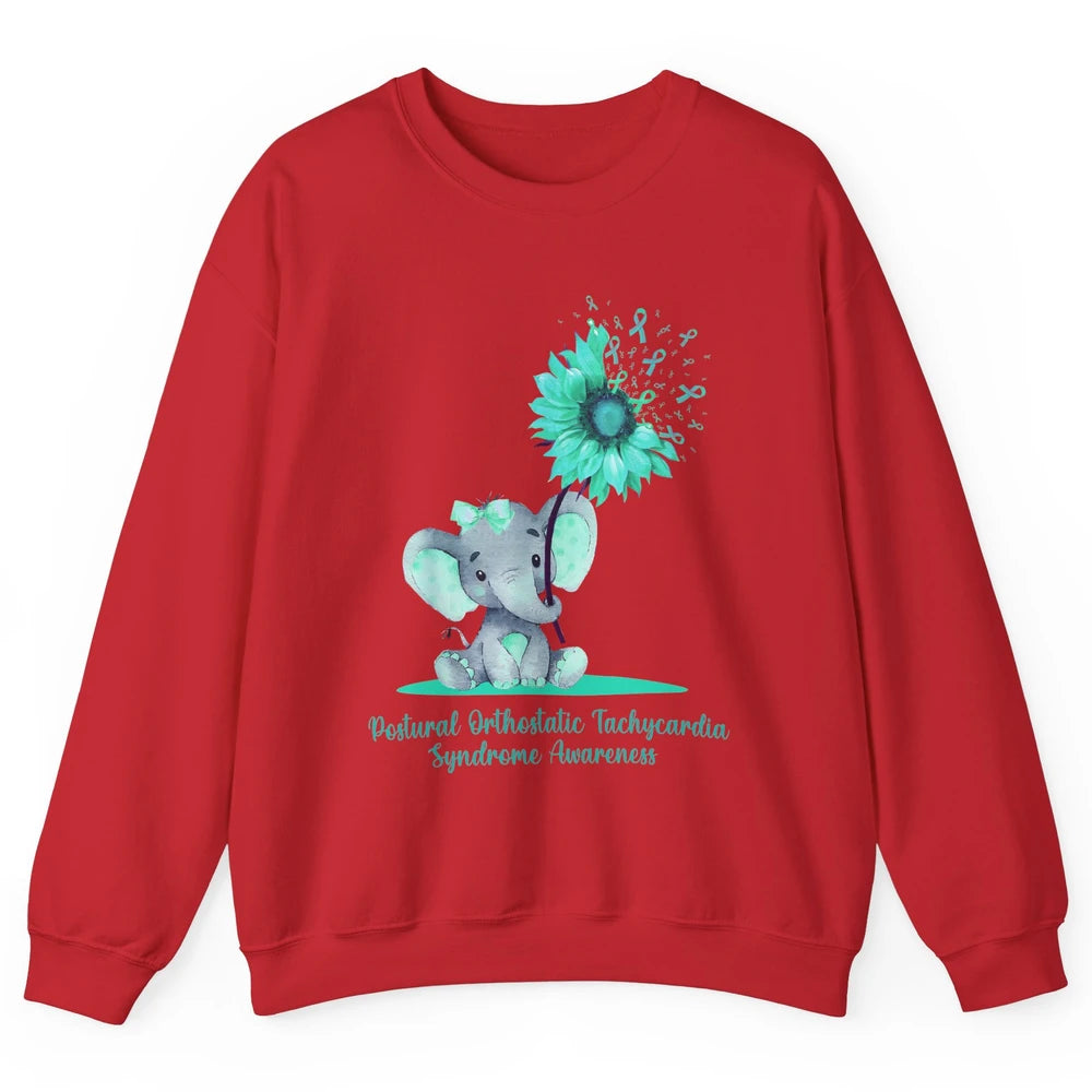 Sunflower Baby Elephant POTS Awareness Turquoise Ribbon Unisex Crewneck Sweatshirt