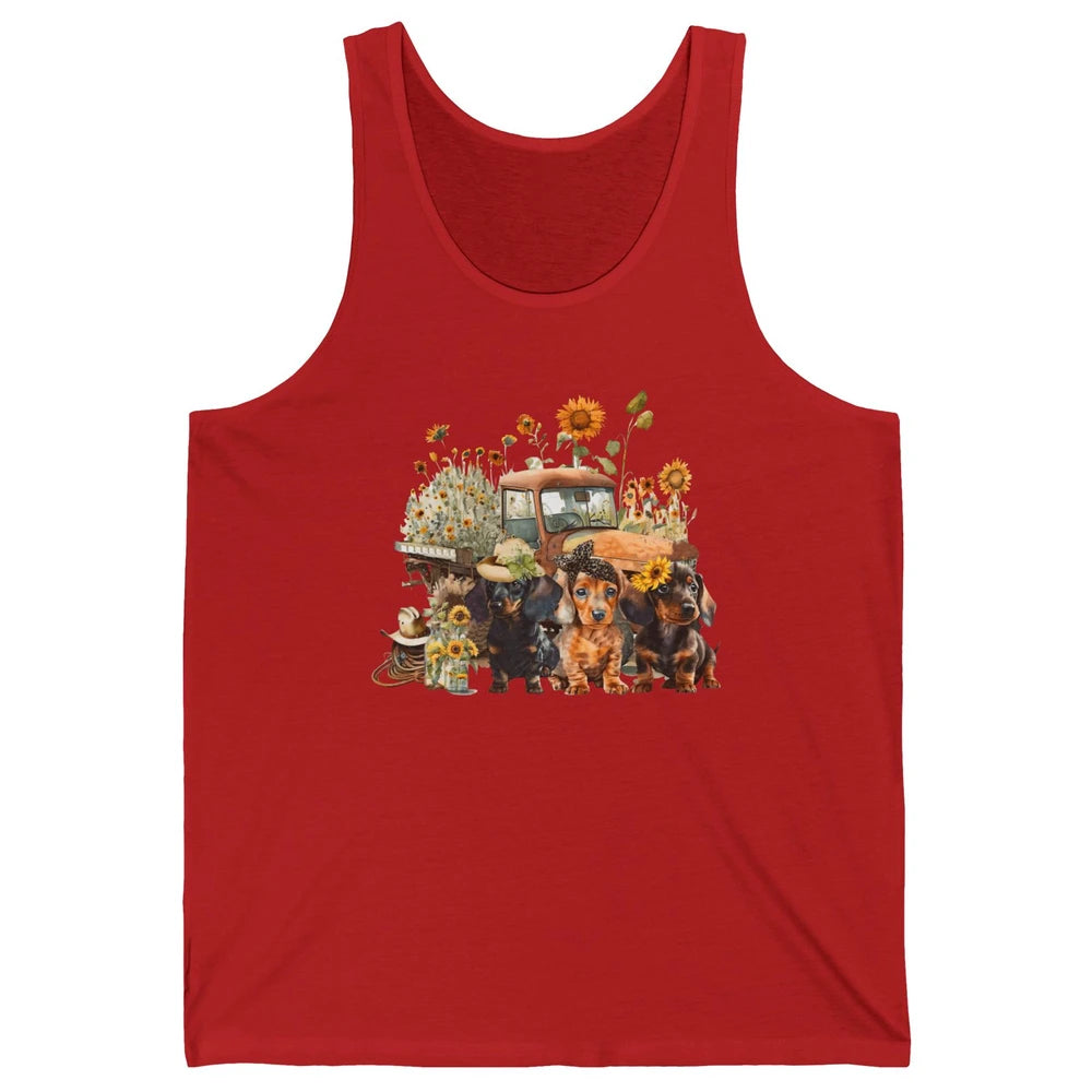 Vintage Truck And Sunflower Dachshund Mom Dachshund Lovers Unisex Jersey Tank