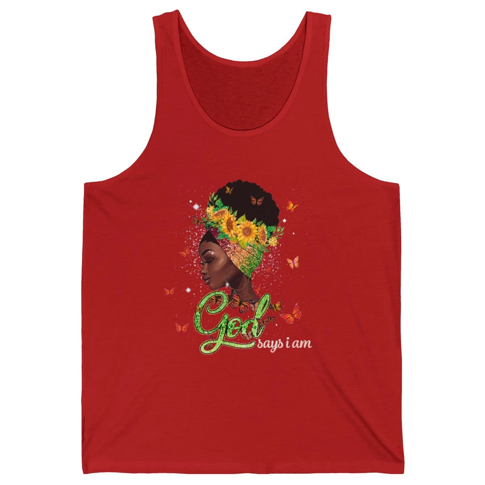 Sunflower Black Girl God Says I Am Butterflies Afro Woman Unisex Jersey Tank