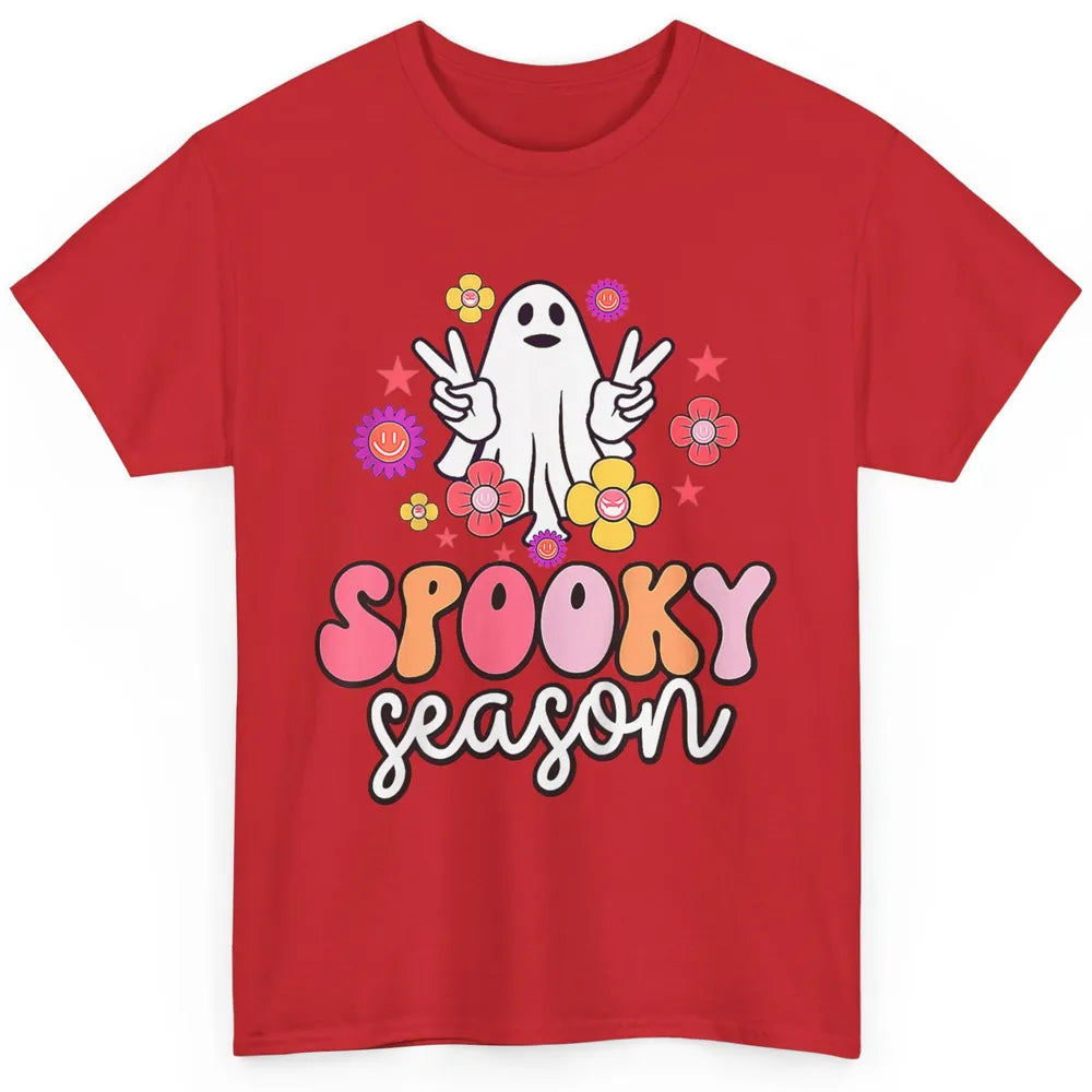 Floral Ghost Boo Groovy Moon Vintage Halloween Spooky Season Classic Unisex T-Shirt