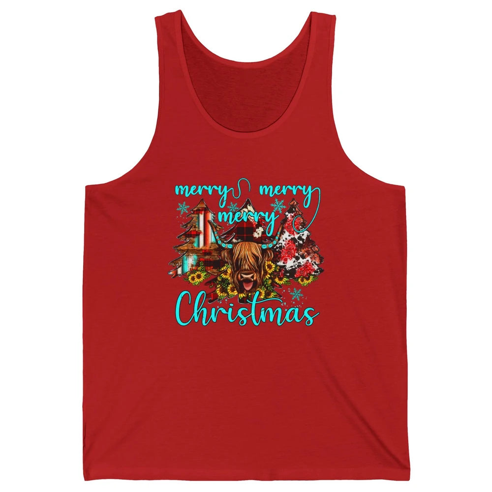 Highland Cow Merry Christmas Heifer Western Country Cowboy Unisex Jersey Tank