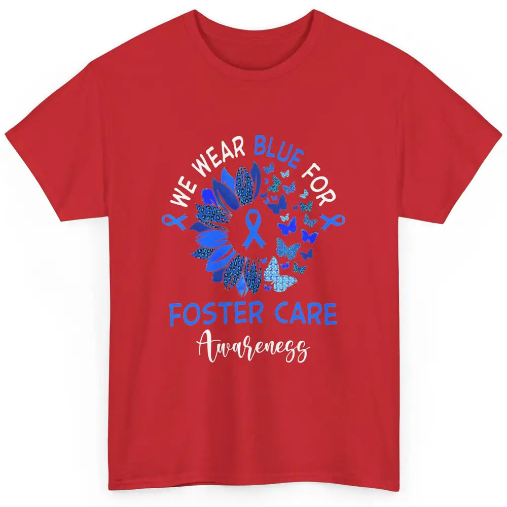 Foster Care Awareness Leopard Sunflower Adoption Blue Ribbon Classic Unisex T-Shirt