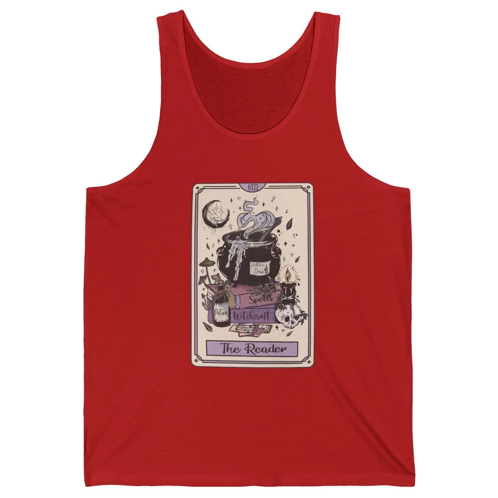 Retro Skull Books The Reader Tarot Card Witchcraft Halloween Unisex Jersey Tank