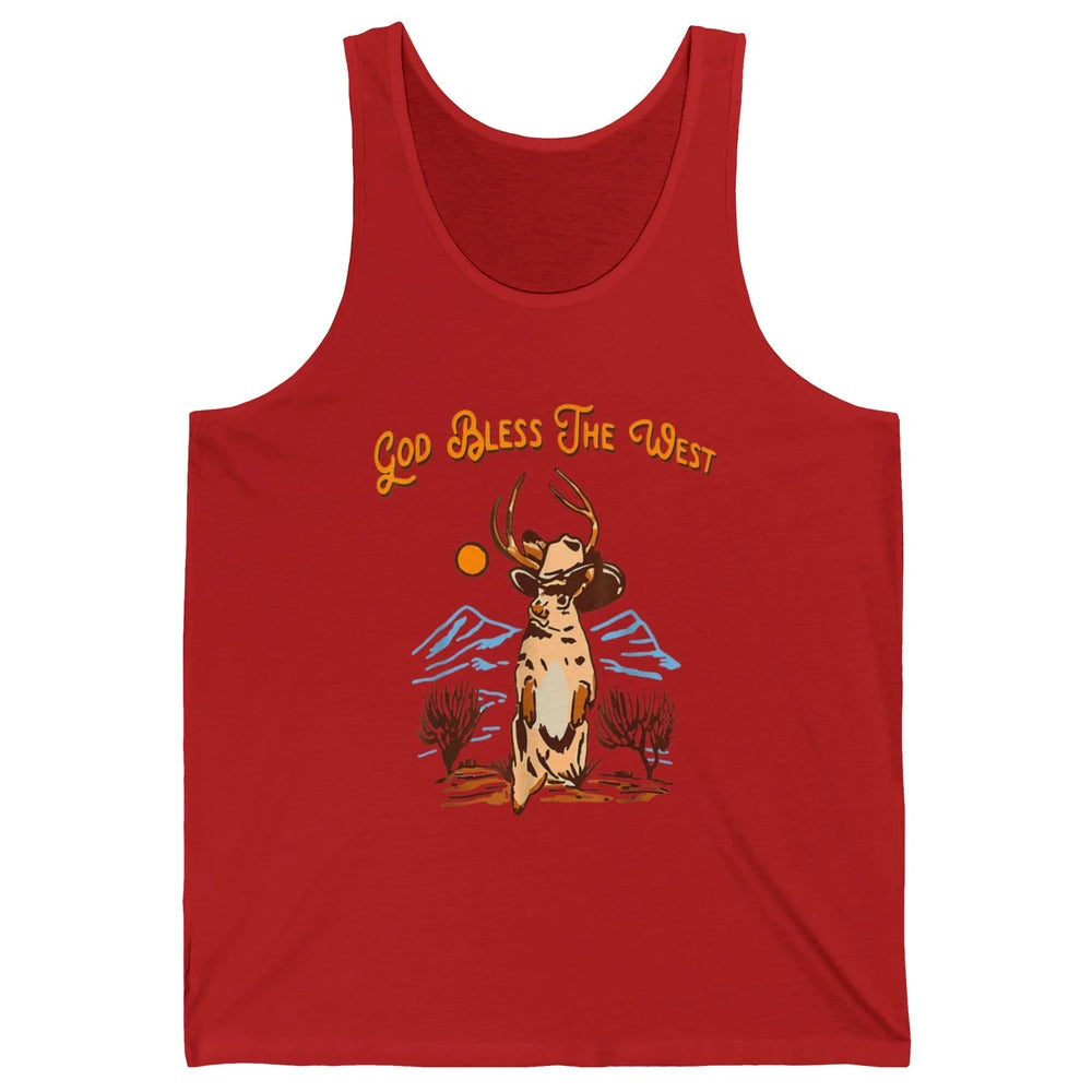 Western Country God Bless Vintage Cowboy Deer Music Desert Unisex Jersey Tank