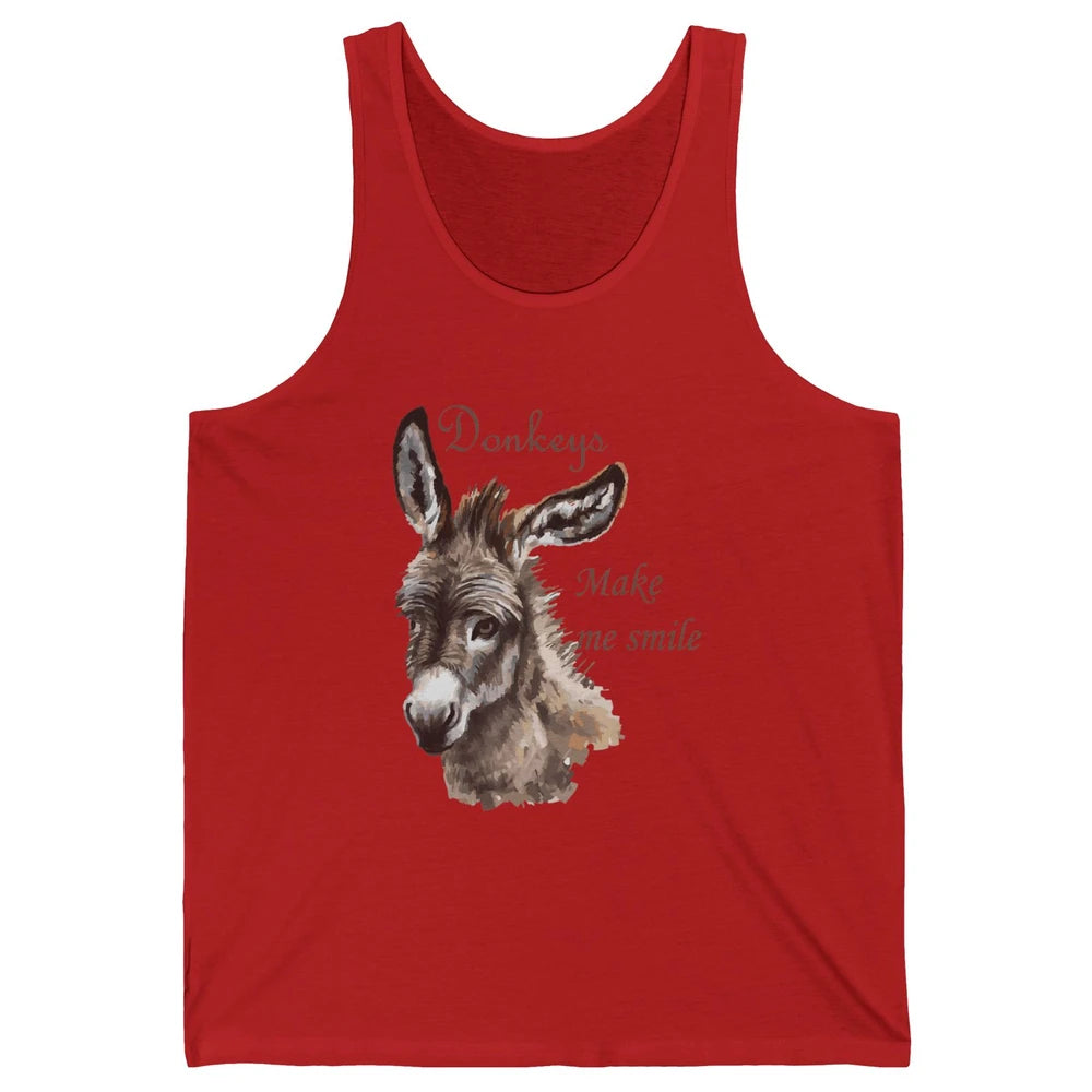 Watercolor Donkey Make Me Smile Farming Life Farm Animal Unisex Jersey Tank