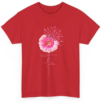 Faith Daisy Sunflower Pink Ribbon Breast Cancer Awareness Classic Unisex T-Shirt