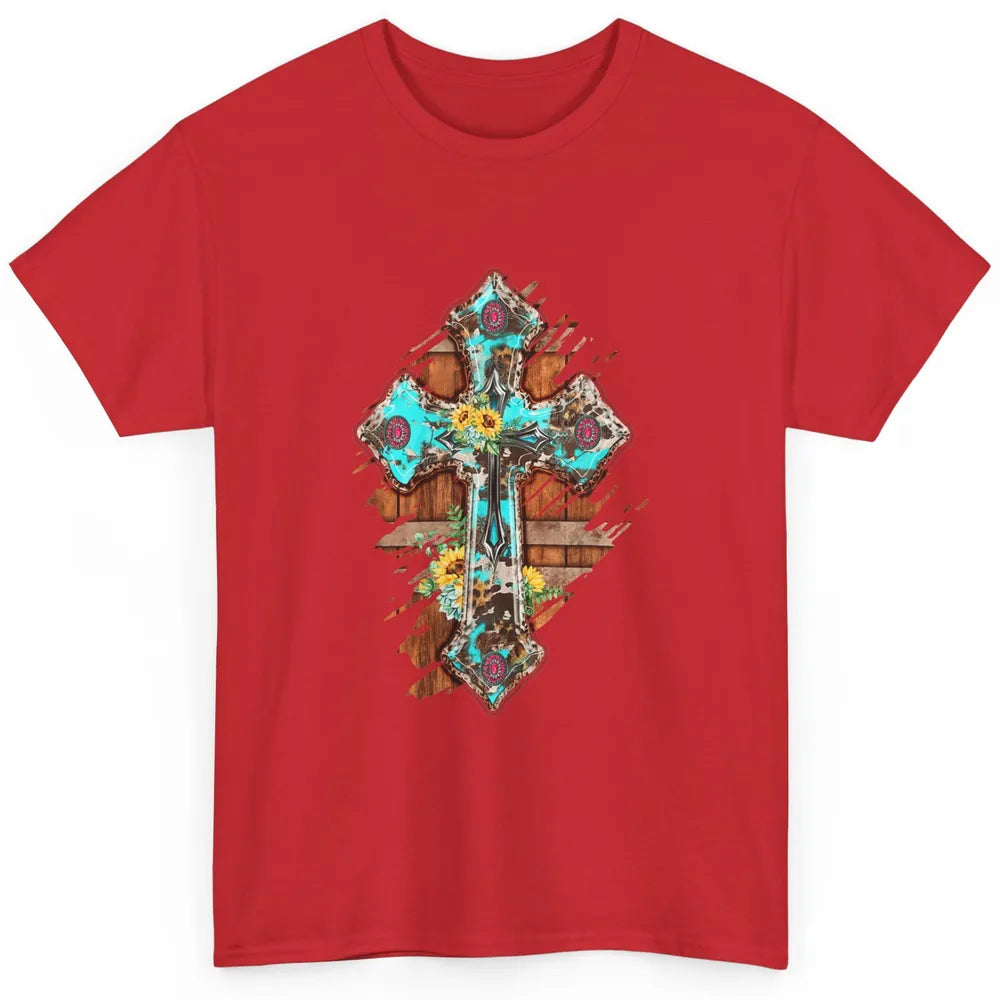 Western Country Boho Christian Turquoise Leopard Faith Cross Classic Unisex T-Shirt