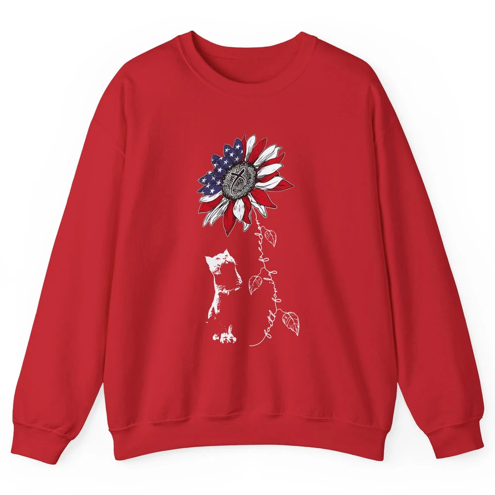 Cat Sunflower 4th Of July Patriotic Faith Family Freedom Unisex Crewneck Sweatshirt