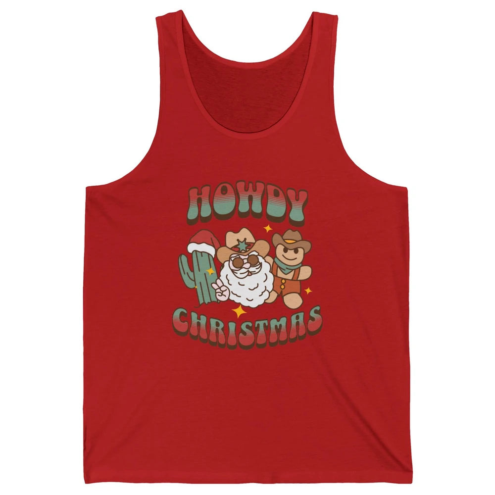 Merry Christmas Gingerbread Cowboy Xmas Santa Cactus Western Unisex Jersey Tank