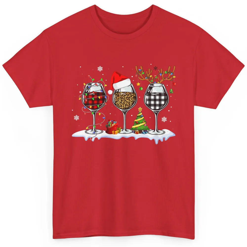 Merry Christmas Funny Red Wine Glass Santa Hat Reindeer Xmas Classic Unisex T-Shirt