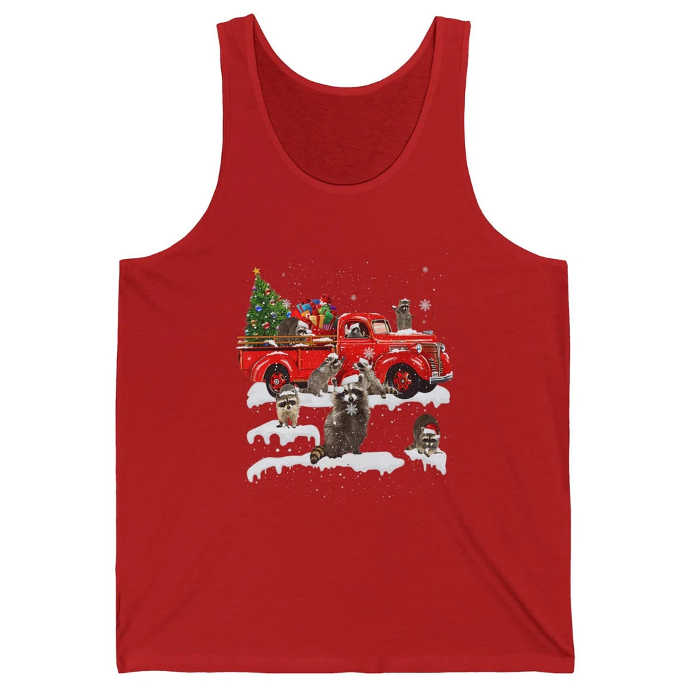 Funny Red Truck Raccoon Xmas Tree Lights Merry Christmas Unisex Jersey Tank