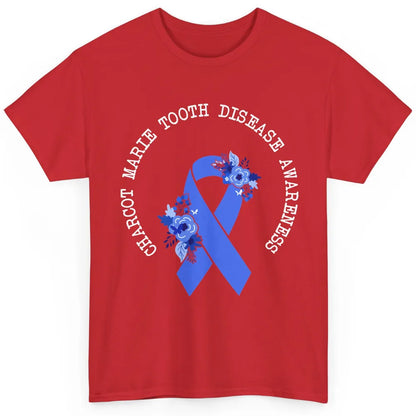 Charcot-marie-tooth Disease Awareness Floral Blue Ribbon Classic Unisex T-Shirt