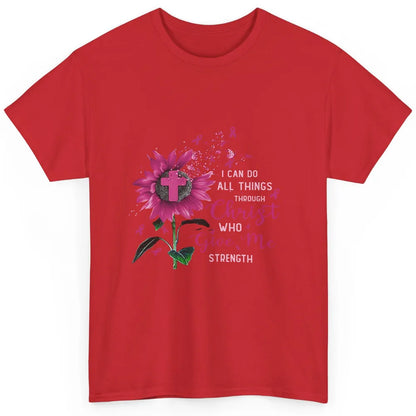 Breast Cancer Month Sunflower God Strength Cross Pink Ribbon Classic Unisex T-Shirt