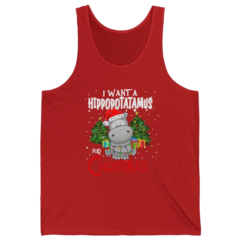 Funny I Want A Hippopotamus For Christmas Tree Hippo Santa Unisex Jersey Tank