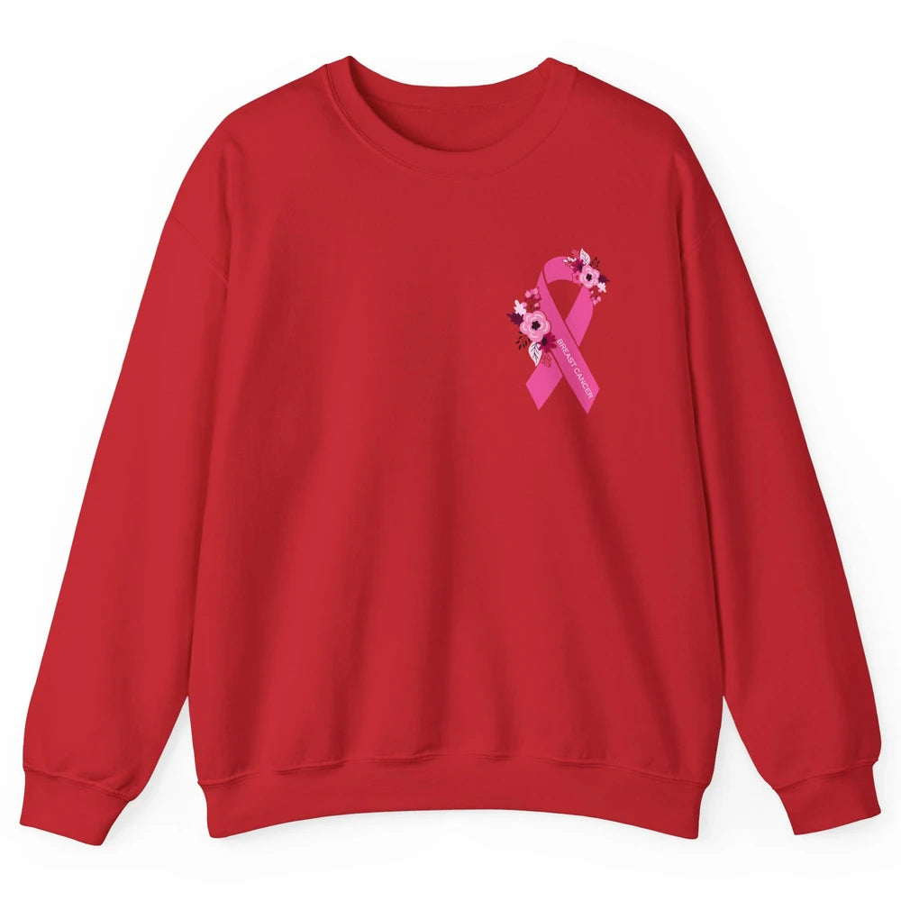 Breast Cancer Awareness Floral Pink Ribbon Pocket Size Gift Unisex Crewneck Sweatshirt