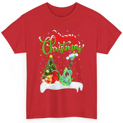 Merry Christmas Funny Ukulele Xmas Lights Santa Hat Music Classic Unisex T-Shirt