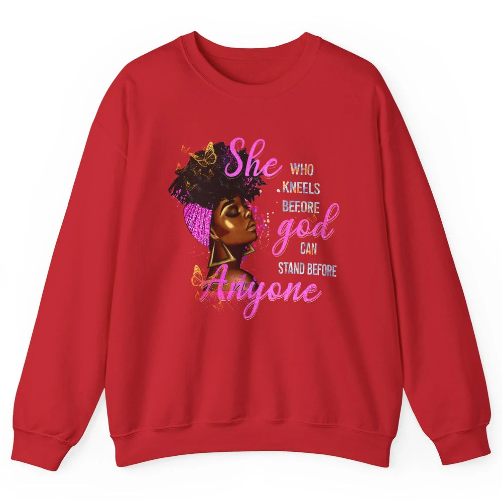 Black Girl She Who Kneels Before God Christian Afro Women Unisex Crewneck Sweatshirt