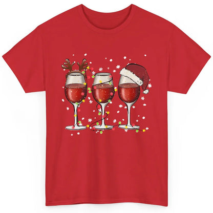 Christmas Red Wine Glass Santa Hat Reindeer Christmas Party Classic Unisex T-Shirt