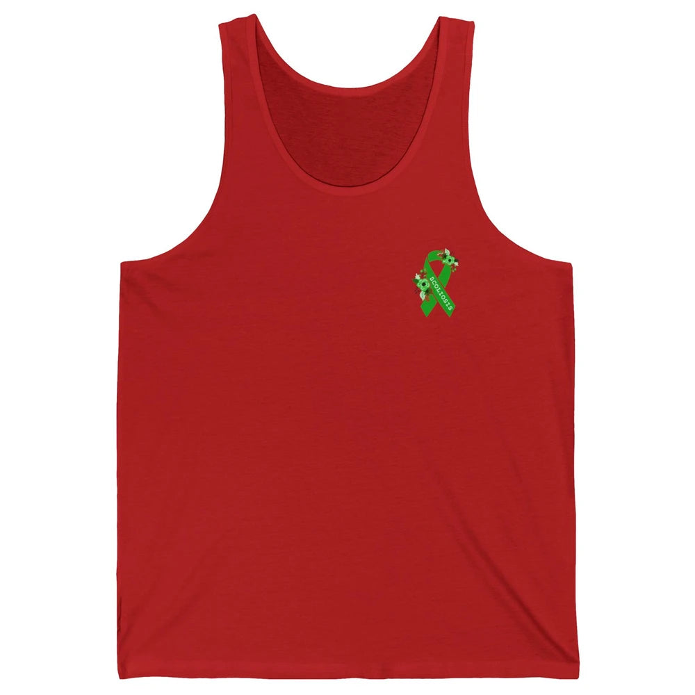 Scoliosis Awareness Support Floral Green Ribbon Pocket Size Unisex Jersey Tank