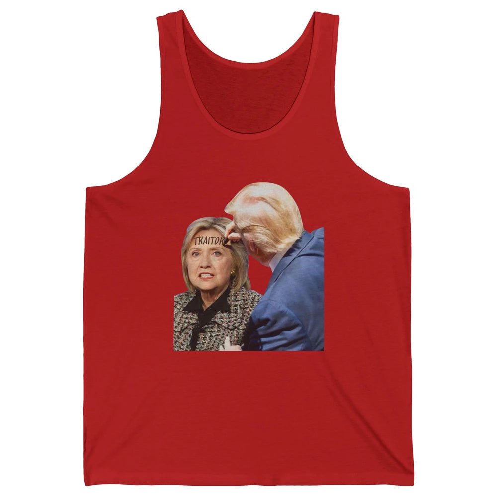 Traitor Donald Trump Writing On Forehead Of Hillary Clinton Unisex Jersey Tank