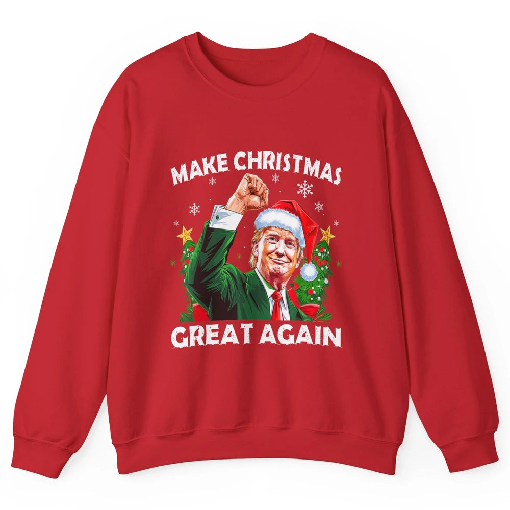 Make Christmas Great Again Funny Santa Trump Political Donald Trump Republican President Xmas Unisex Crewneck Sweatshirt