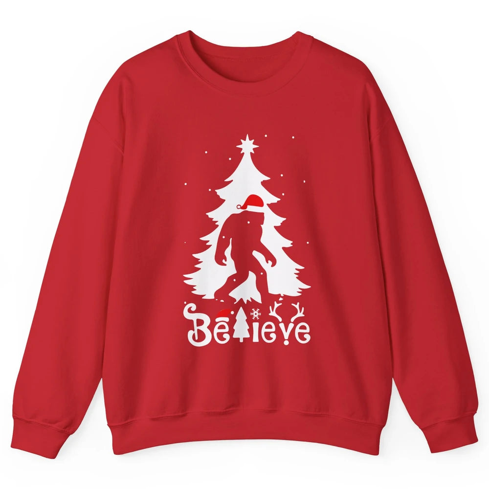 Funny Santa Bigfoot Believe Christmas Tree Sasquatch Lovers Unisex Crewneck Sweatshirt