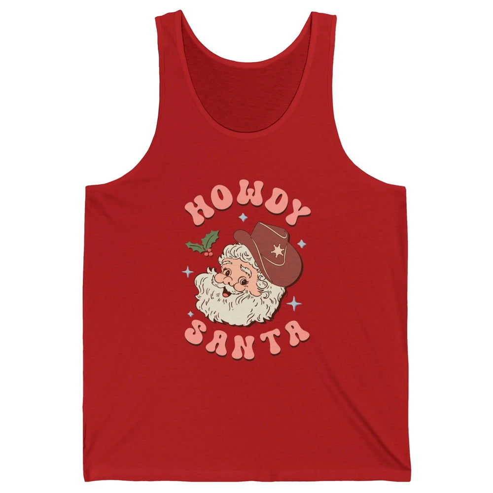 Merry Christmas Howdy Cowboy Xmas Santa Claus Cactus Western Unisex Jersey Tank