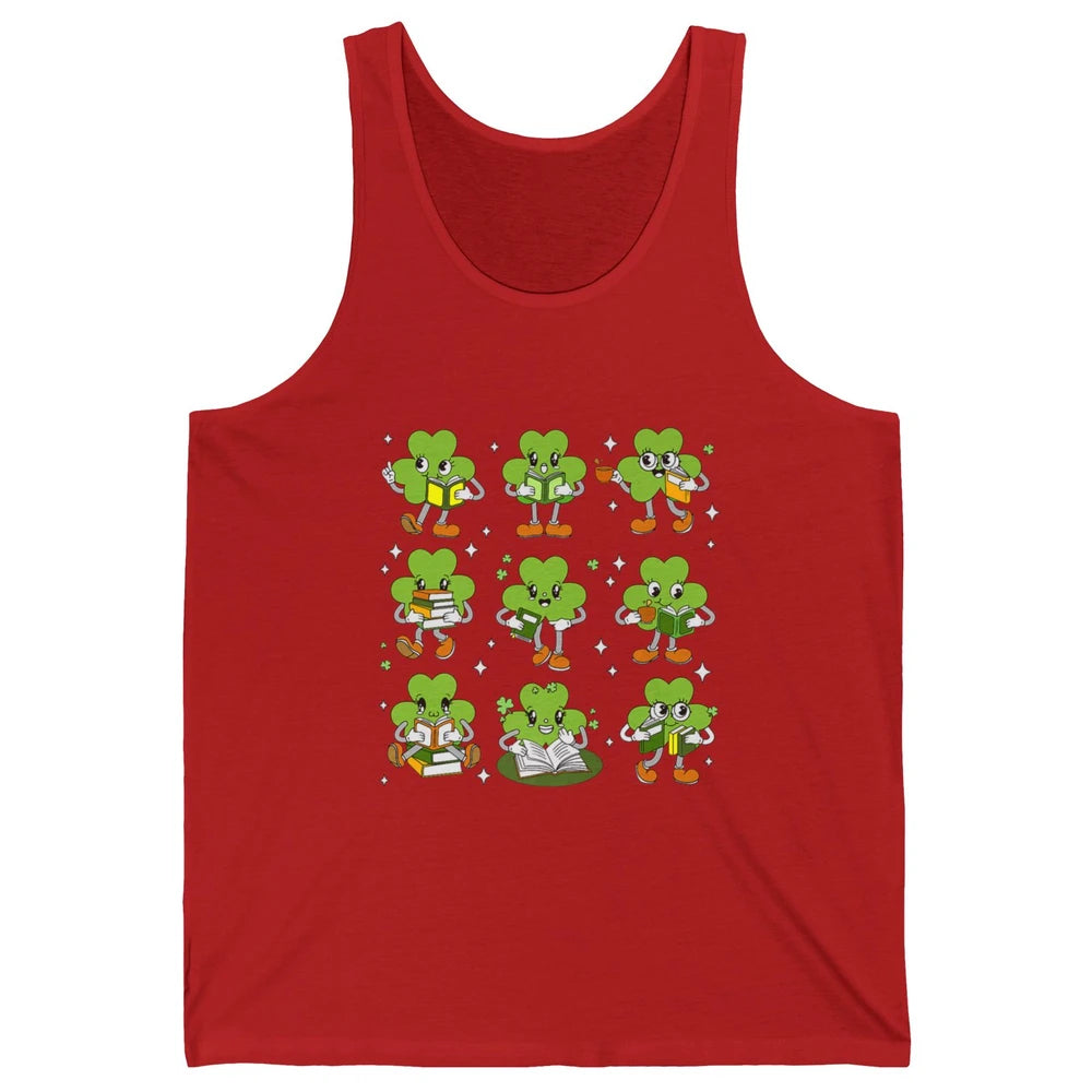 Teacher St Patrick Day Shamrock Reading Book Lucky St Paddy Unisex Jersey Tank