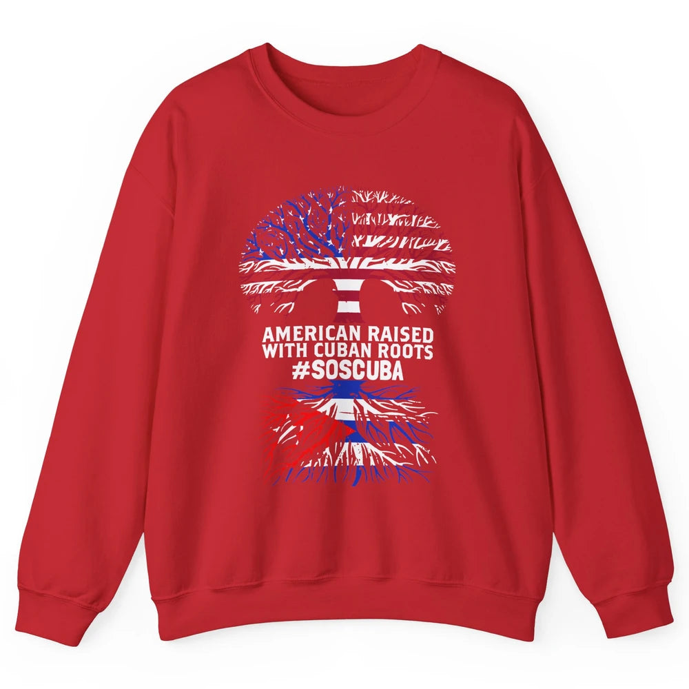 American Raised With Cuban Roots Cuban Flag Cuban Tree Unisex Crewneck Sweatshirt