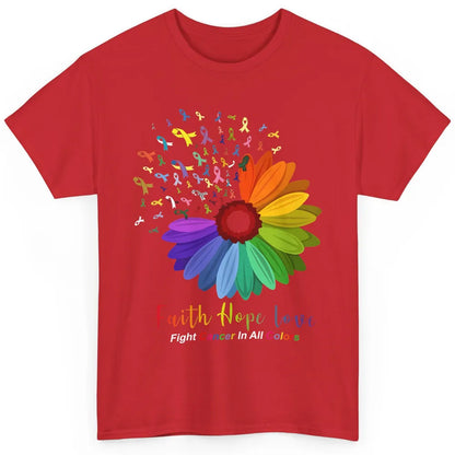 Faith Hope Love Fight Cancer Awareness Sunflower Ribbon Classic Unisex T-Shirt