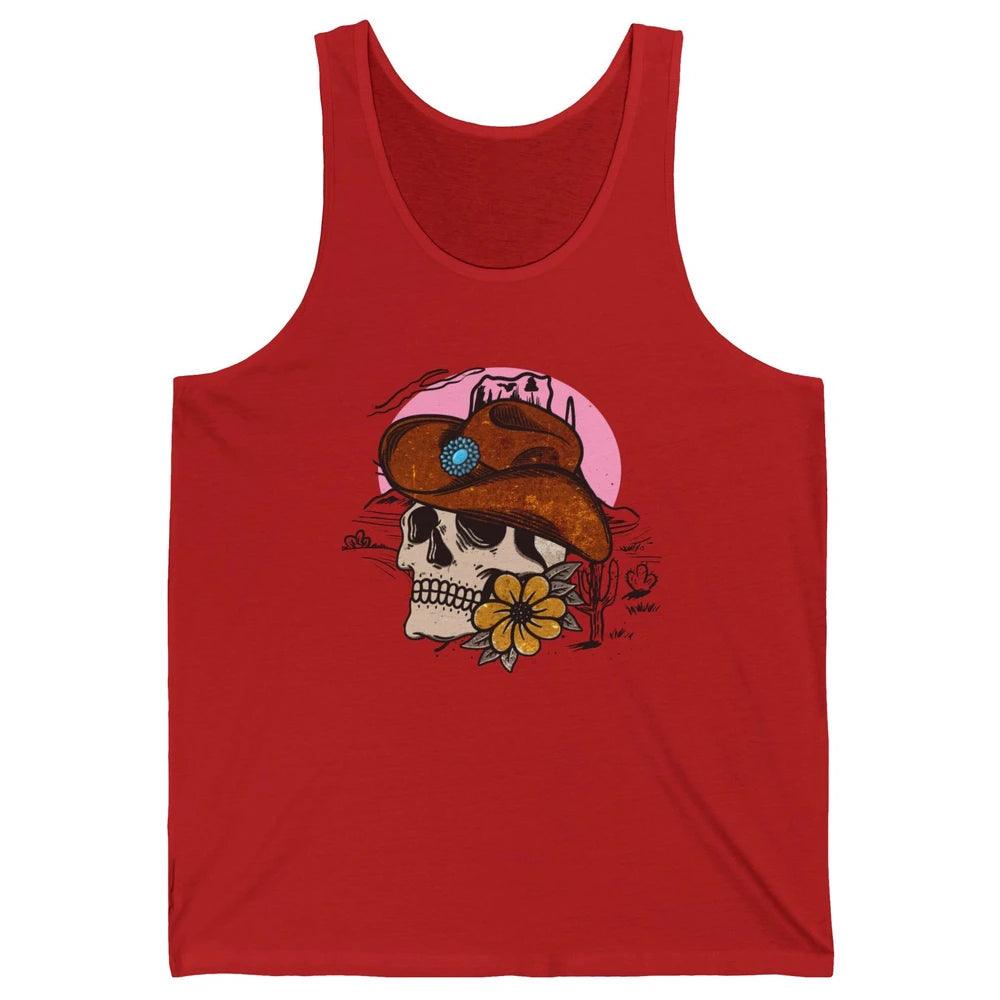 Skull Desert Cactus Cowboy Gemstone Hat Western Country Girl Unisex Jersey Tank