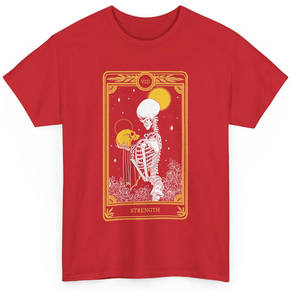 Retro Skeleton Holding Skull Strength Tarot Card Halloween Classic Unisex T-Shirt