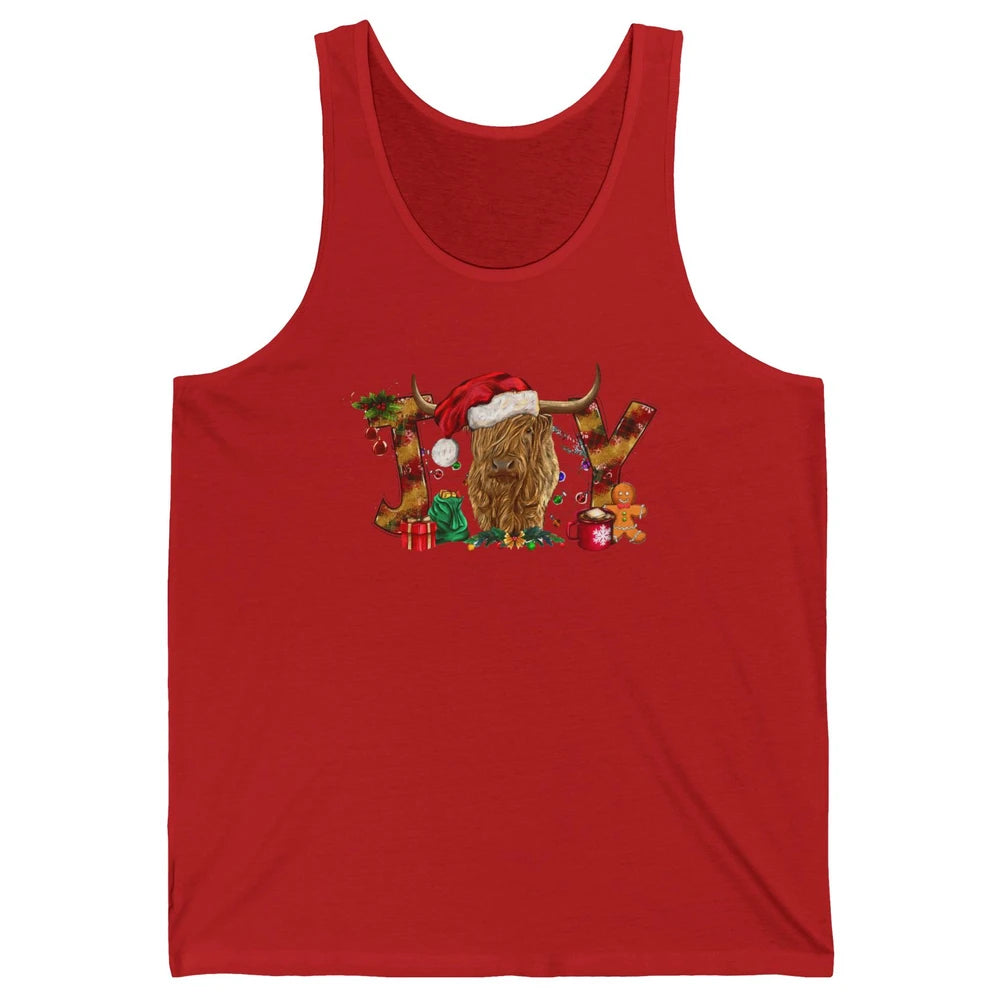 Highland Cow Joy Santa Hat Gingerbread Christmas Farm Gift Unisex Jersey Tank