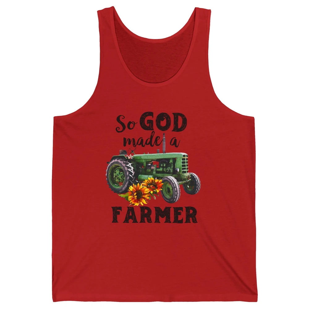 Vintage Retro Tractor God Made A Farmer Proud Farmer Farming Unisex Jersey Tank