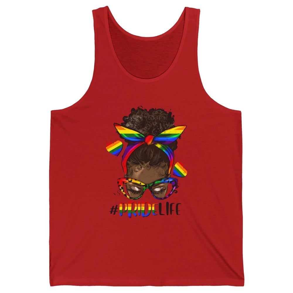 Black Melanin Messy Bun Rainbow Bandana Pride Life LGBTQ Unisex Jersey Tank