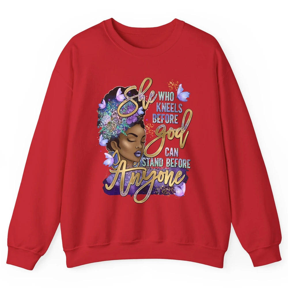 Black Girl She Who Kneels Before God Christian Afro Women Unisex Crewneck Sweatshirt