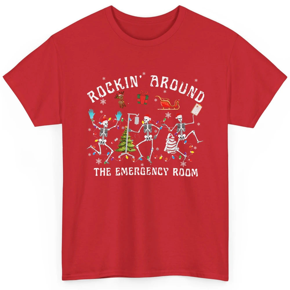 Merry Christmas Rocking Around Emergency Room Skeleton Nurse Classic Unisex T-Shirt