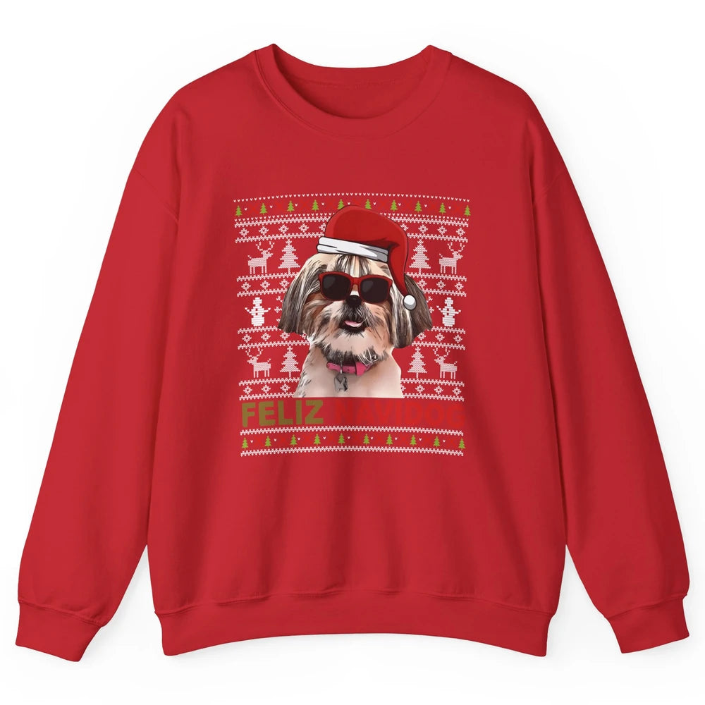 Funny Santa Shih Tzu Dog Feliz Navidog Christmas Tree Ugly Unisex Crewneck Sweatshirt