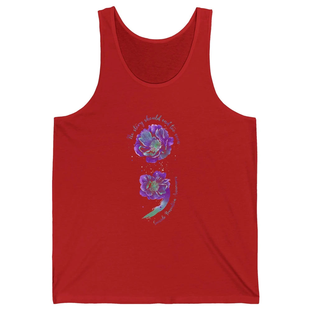 Semicolon Floral Mental Purple Blue Suicide Prevention Month Unisex Jersey Tank