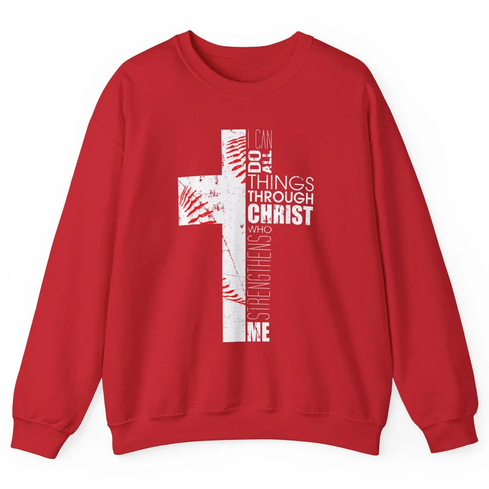 Baseball Christian Cross Bible Verse Softball Sports Day God Unisex Crewneck Sweatshirt