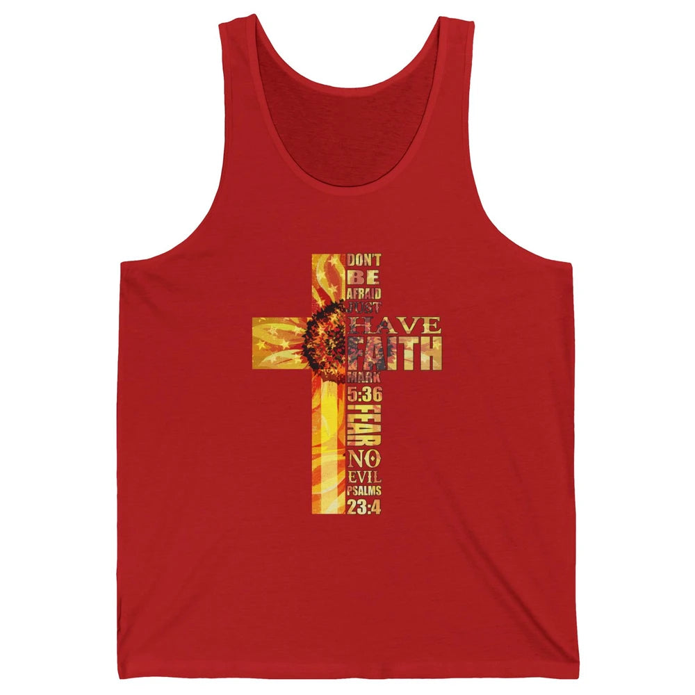 Sunflower Faith Cross Fear No Evil Christian US Flag Unisex Jersey Tank