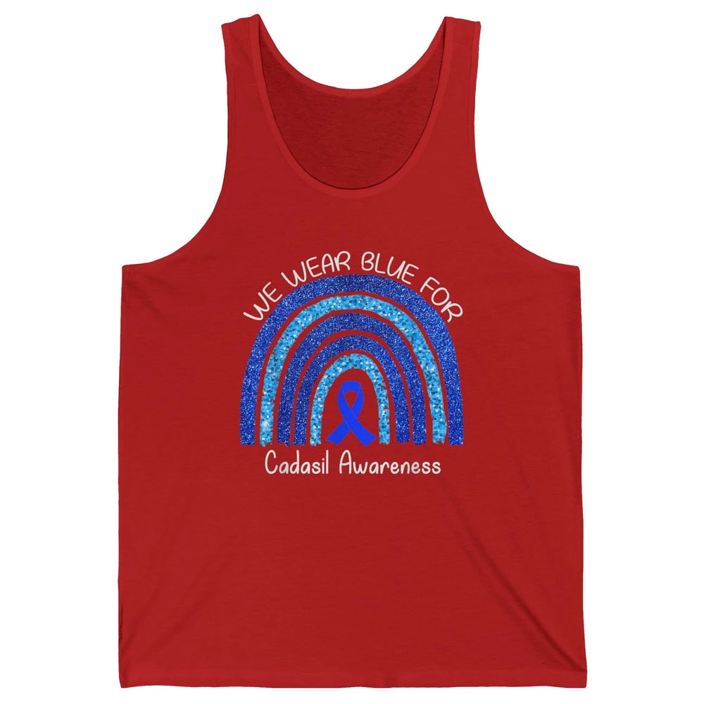 We Wear Blue Rainbow For Cadasil Awareness Month Blue Ribbon Unisex Jersey Tank