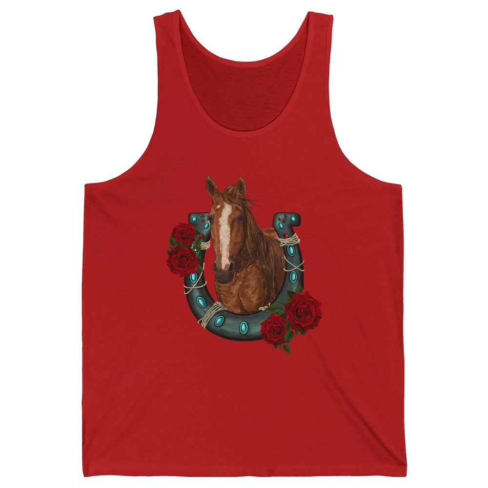 Western Country Texas Cowgirl Floral Horseshoe Horse Riding Unisex Jersey Tank