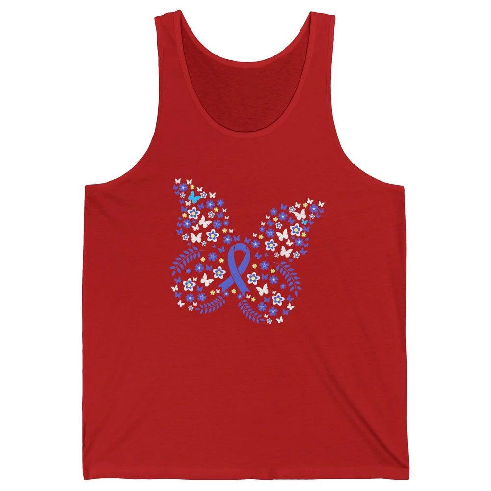 Butterfly Colon Warrior Colorectal Cancer Dark Blue Ribbon Unisex Jersey Tank