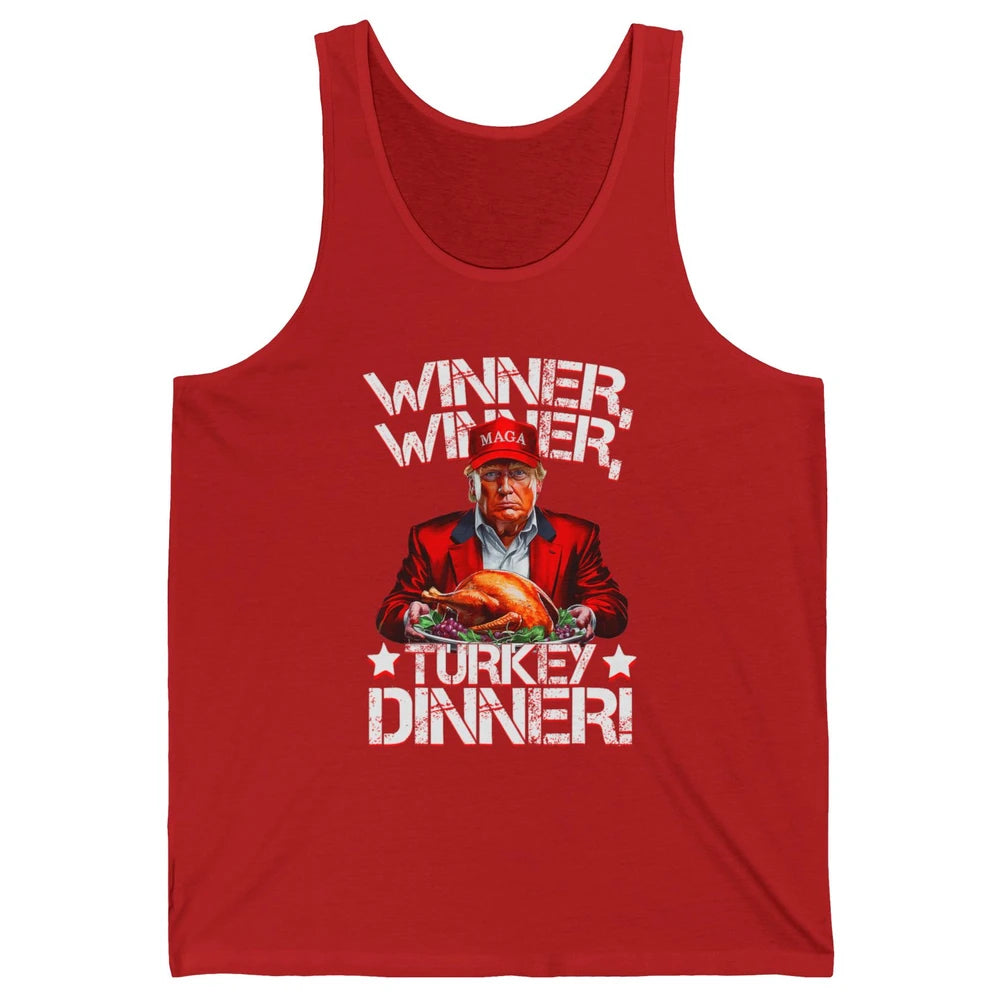 Funny Trump Winner Turkey Dinner Thanksgiving Donald Trump President Republican Political Humor Unisex Jersey Tank