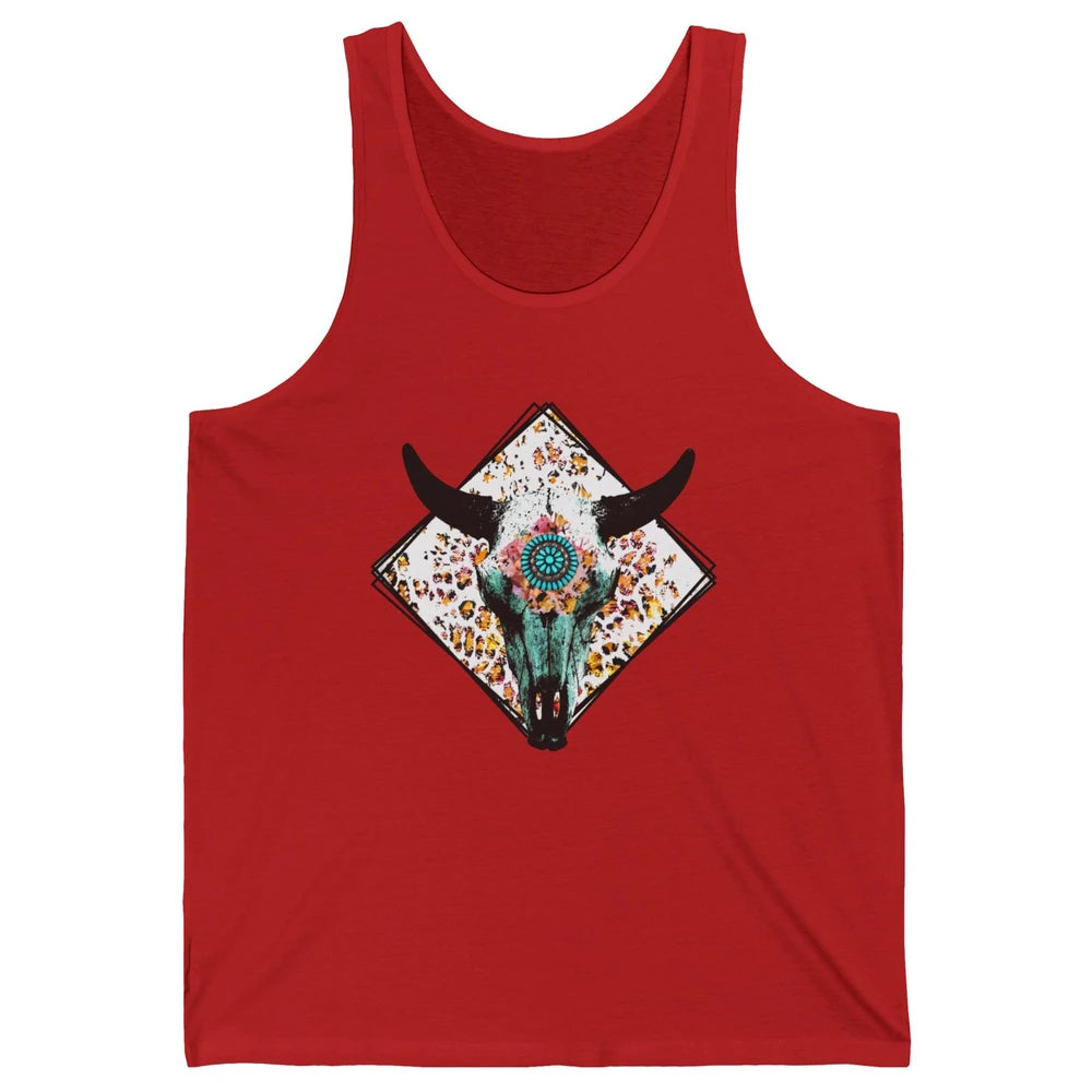 Aztec Heifer Steer Cow Skull Cowboy Gemstone Leopard Vintage Unisex Jersey Tank