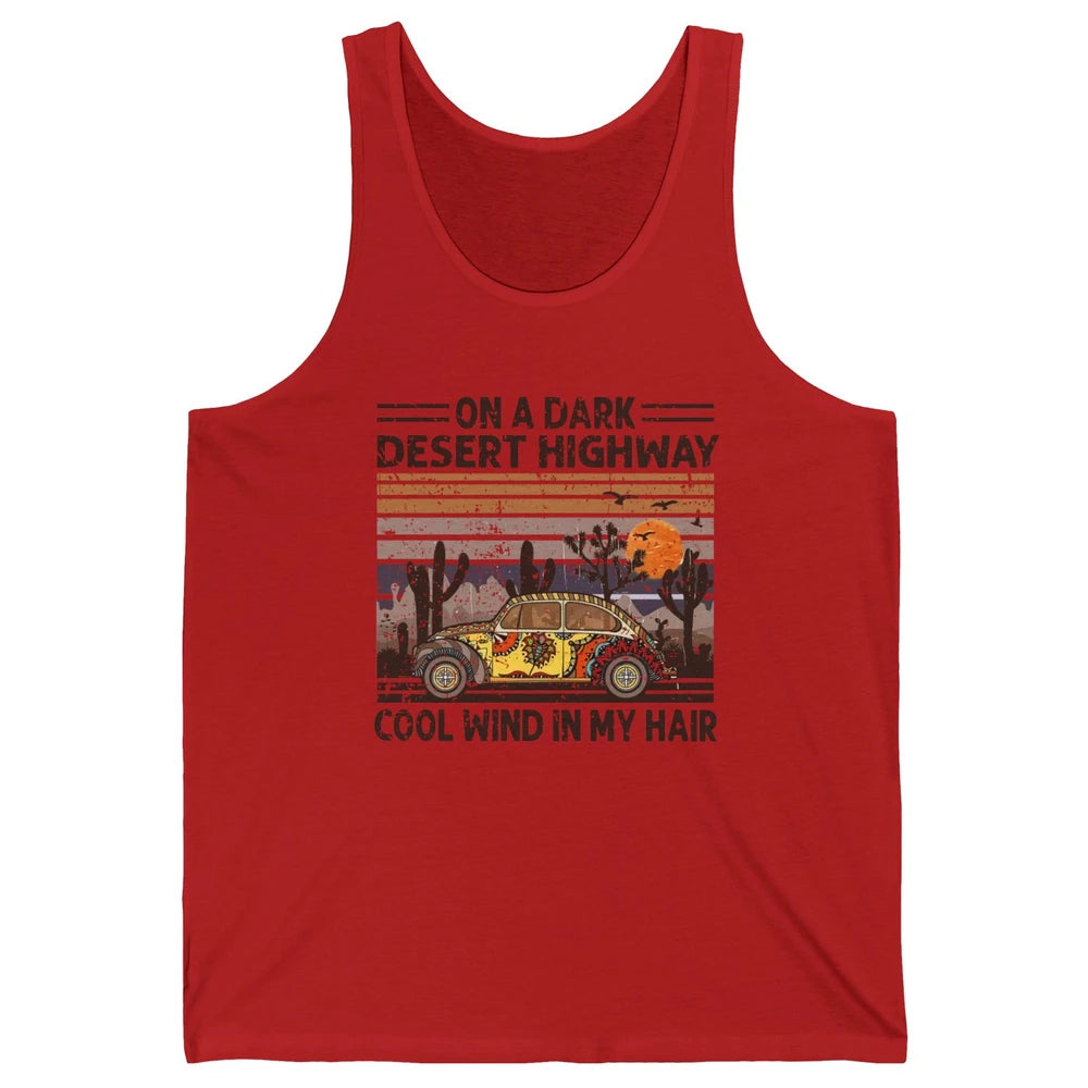 Vintage Hippie Car On A Dark Desert Highway Freedom Peace Unisex Jersey Tank